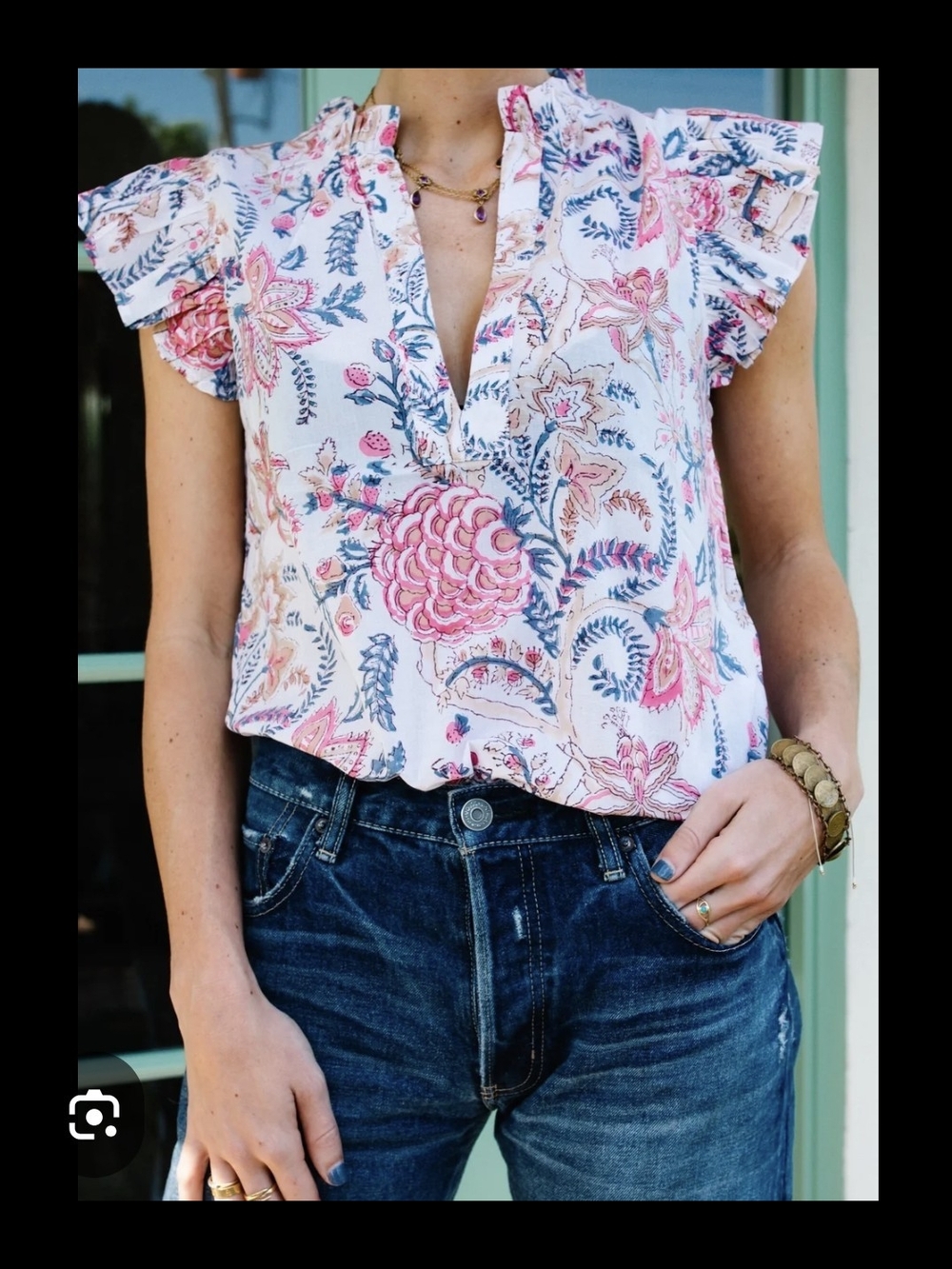 Perry Walker The Virginia Floral Ruffle Sleeves Blouse